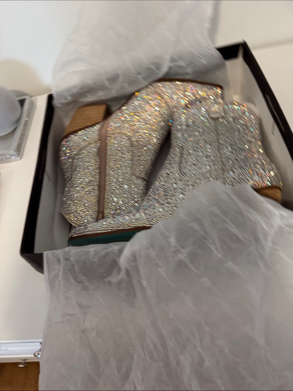 NIB Betsey Johnson Emory Rhinestone Silver Ankle Western Boots Size 8 - Picture 12 of 14